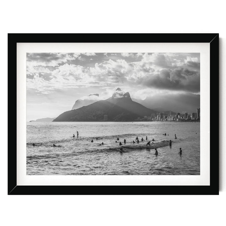 Sunlight over Ipanema, Rio de Janeiro, Brazil – B&amp;W print in a black frame with white mat