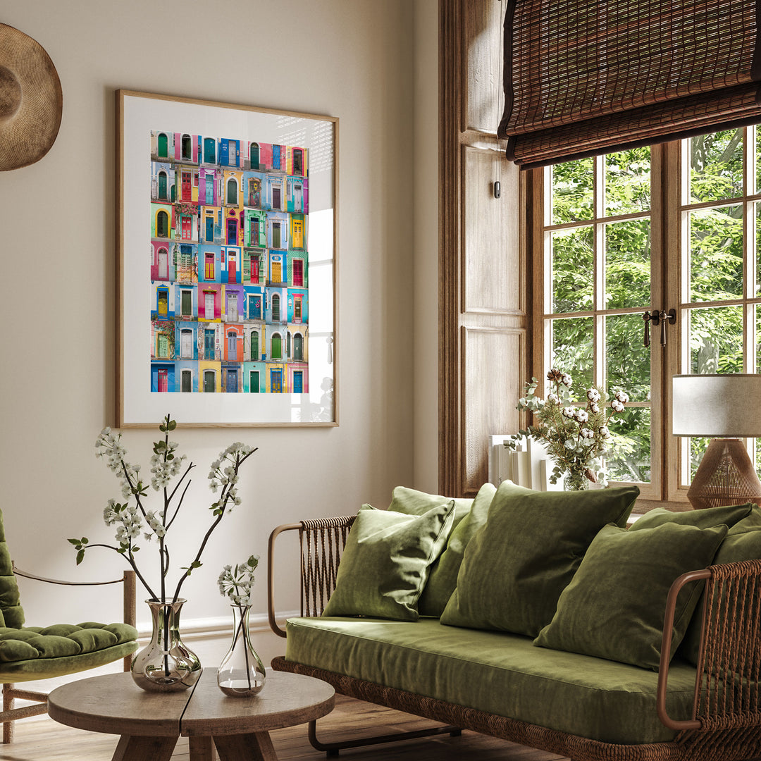 Colorful Doors of Brazil III wall art displayed in a room setting