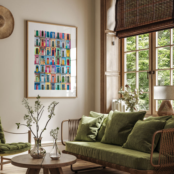 Colorful Doors of Brazil III wall art displayed in a room setting
