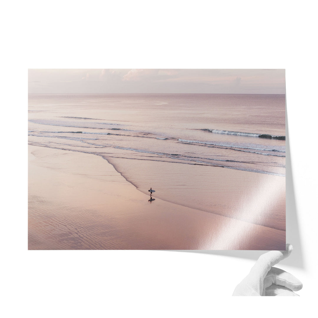 Lone Surfer on a Pink Beach I, Costa Rica unframed print on lustre photo paper