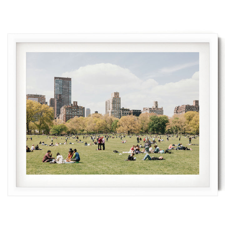 Sheep Meadow, Central Park, New York City print in a white frame with white mat