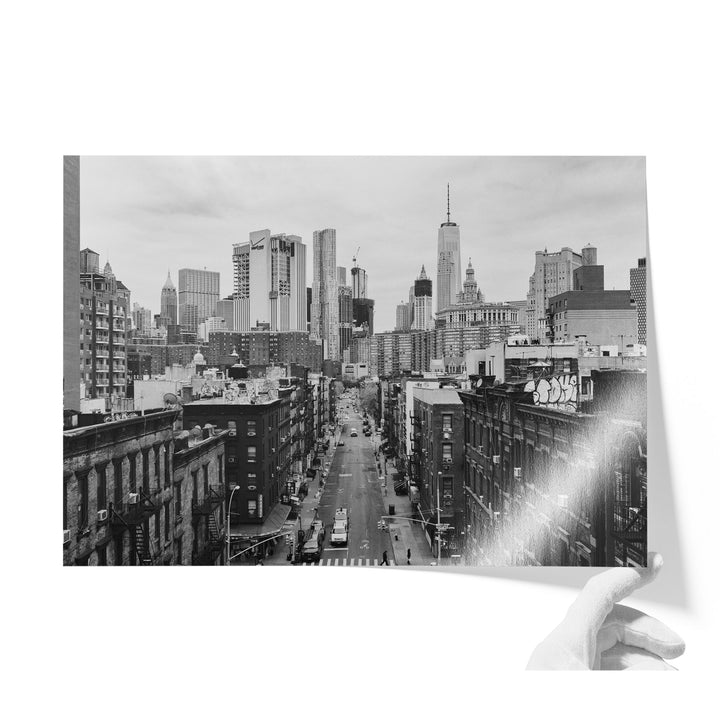 Lower Manhattan Street View, New York City – B&amp;W unframed print on lustre photo paper