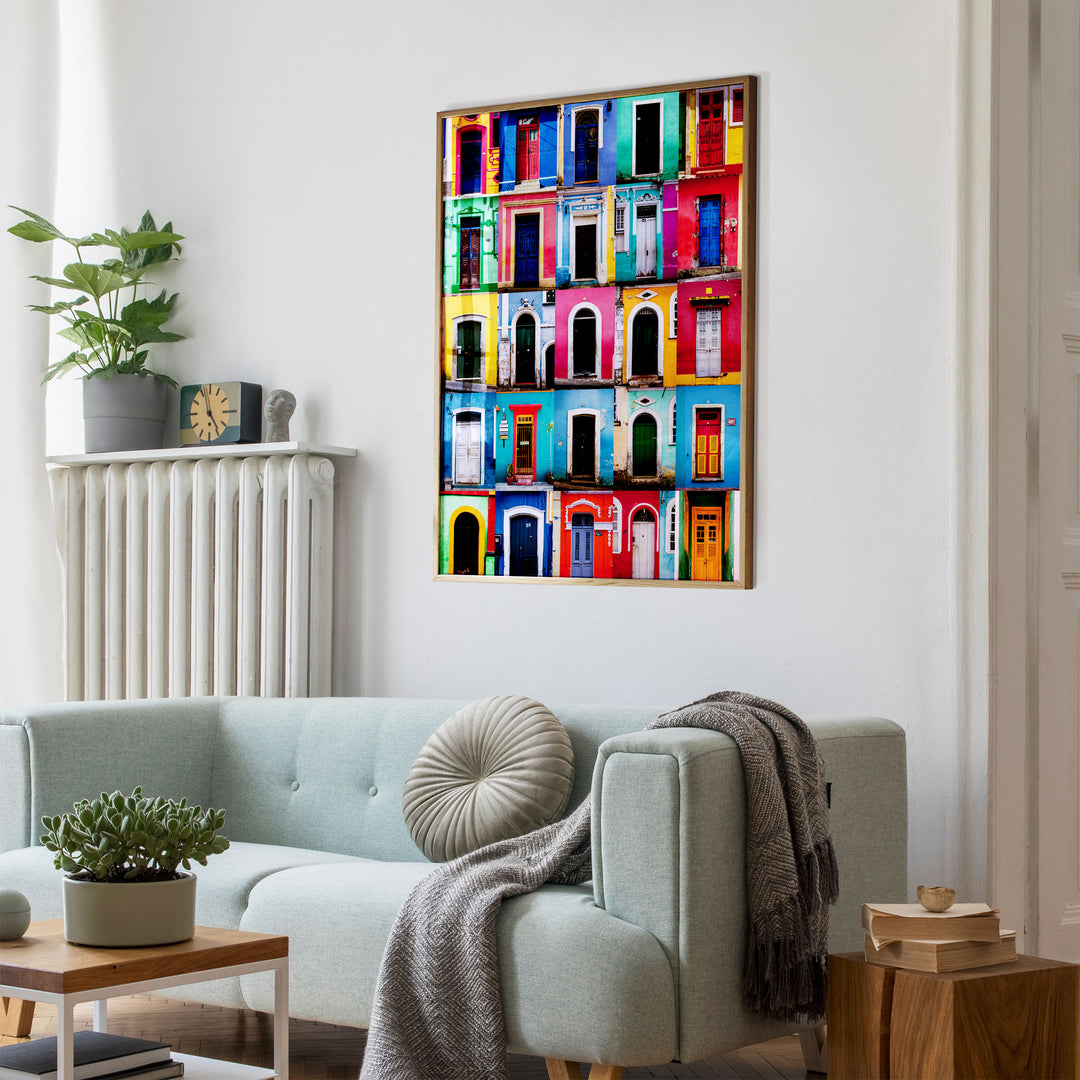 Colorful Doors of Brazil I wall art mockup in an interior