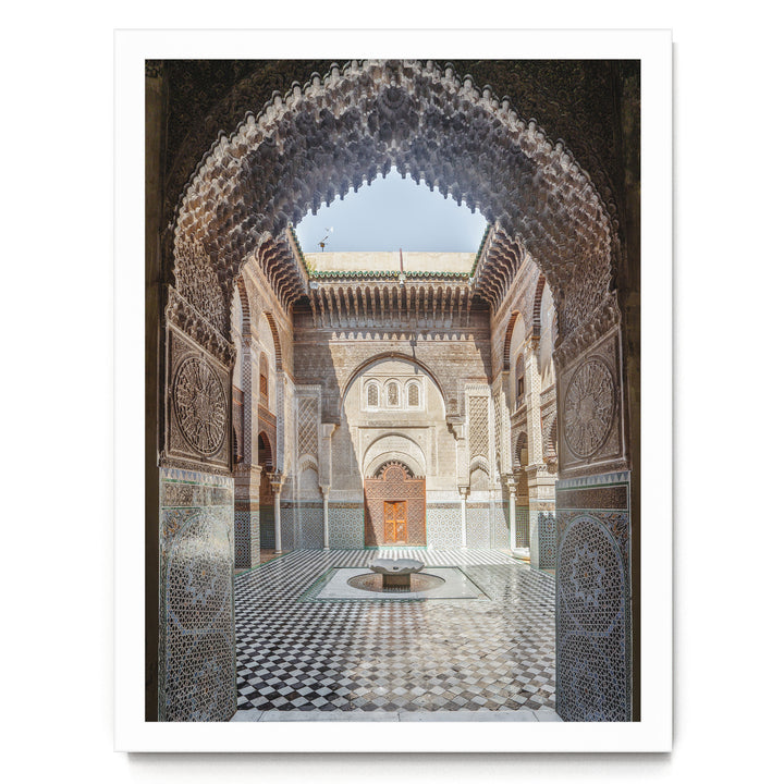 Ornate Madrasa Archway, Fes, Morocco print in a white frame without mat