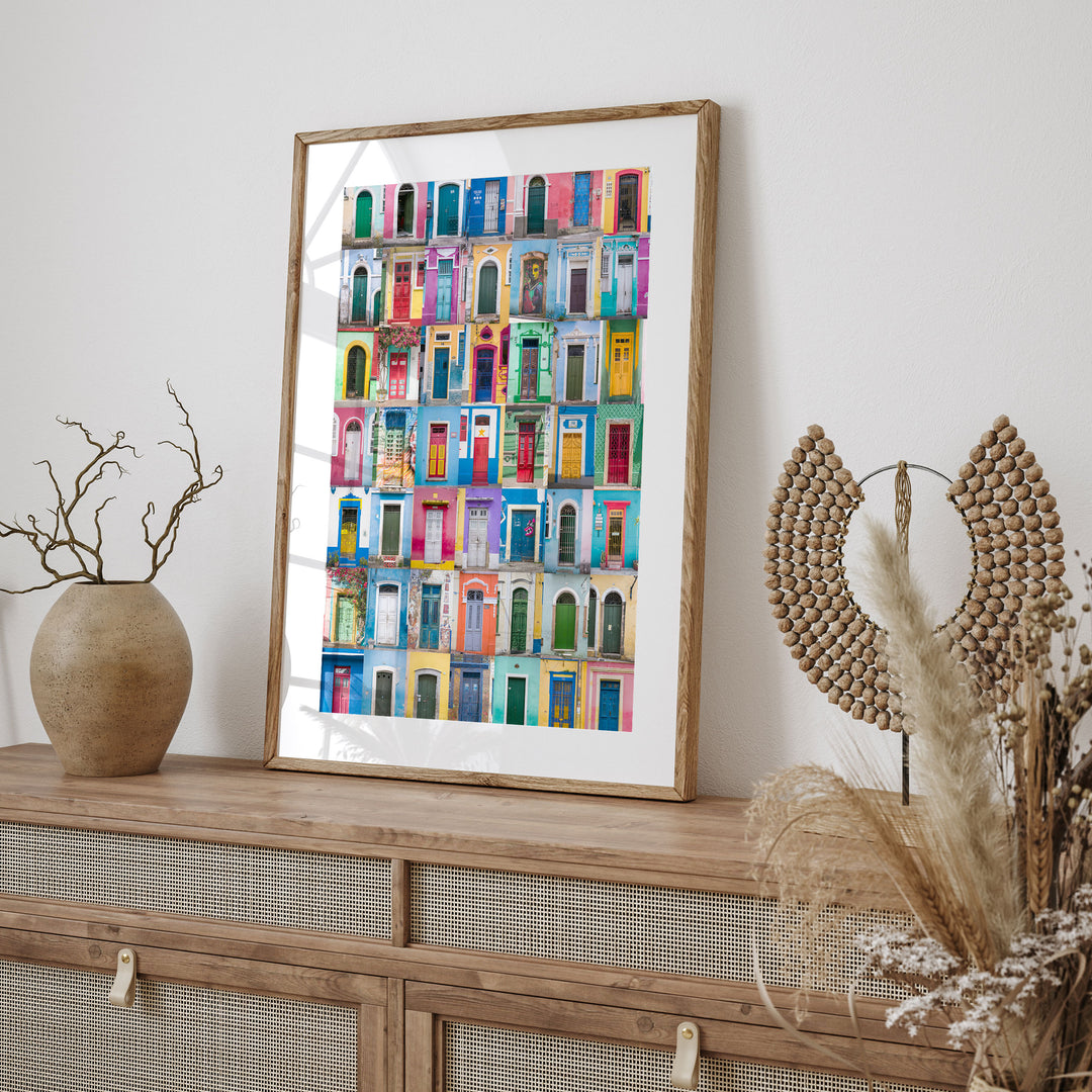 Colorful Doors of Brazil III framed print styled on the wall