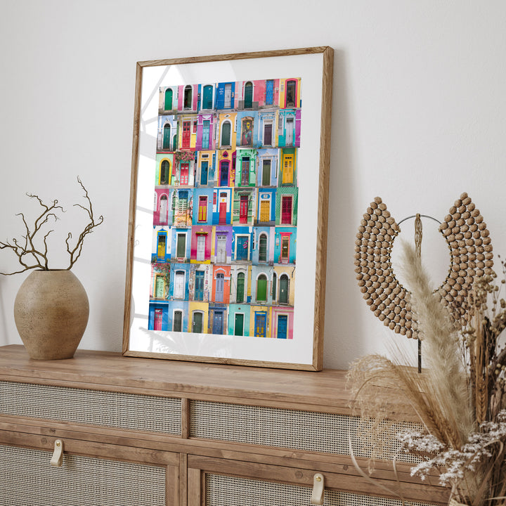 Colorful Doors of Brazil III framed print styled on the wall