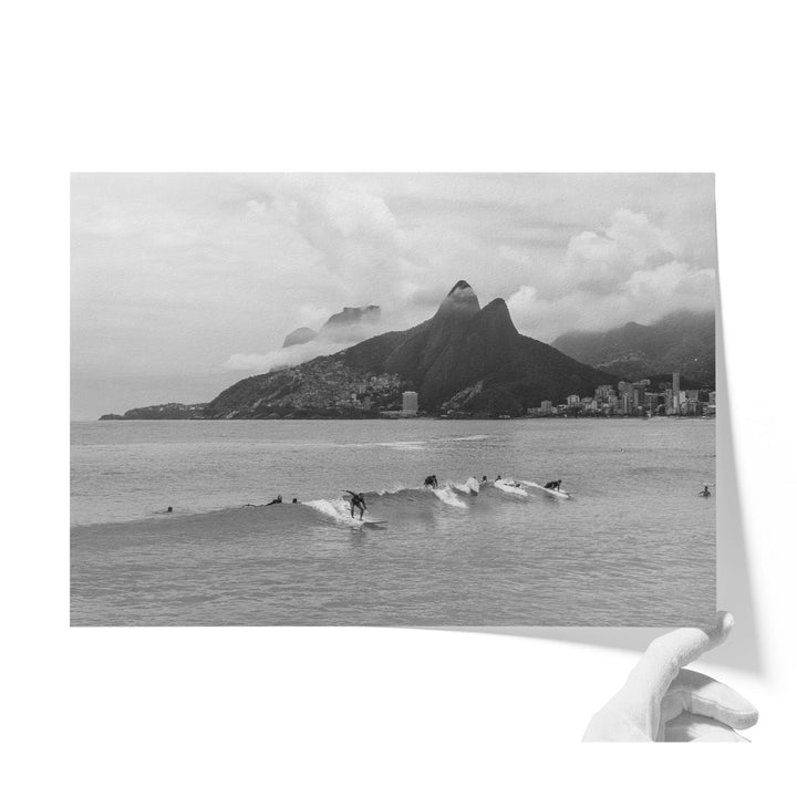 Surfers at Ipanema, Rio de Janeiro, Brazil – B&amp;W unframed print on matte fine art paper