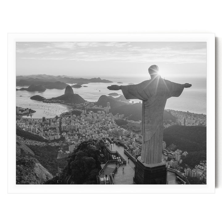 Christ the Redeemer, Rio de Janeiro, Brazil – B&amp;W print in a white frame without mat