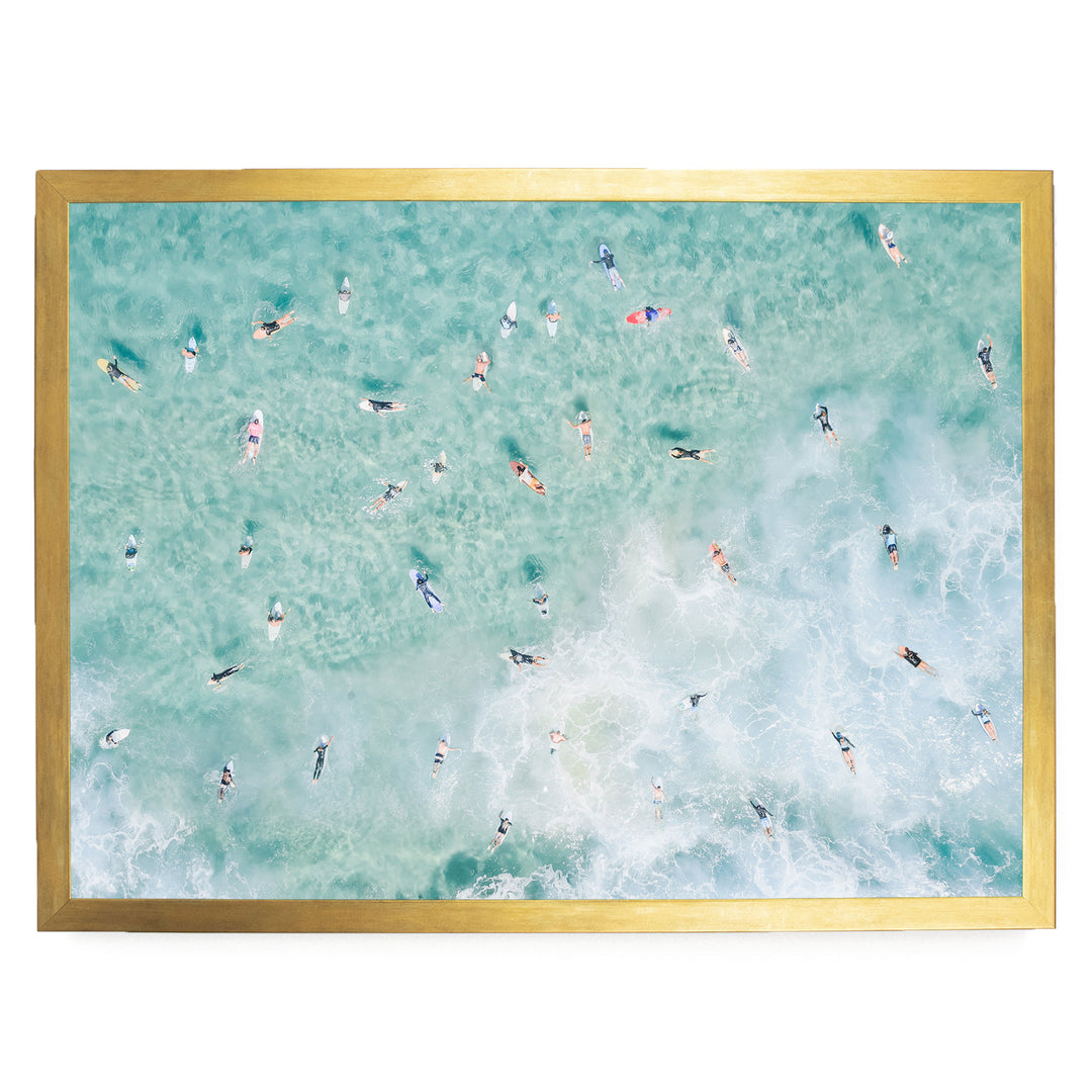 Bondi Beach surfers print in a gold frame, no mat