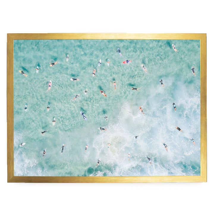 Bondi Beach surfers print in a gold frame, no mat