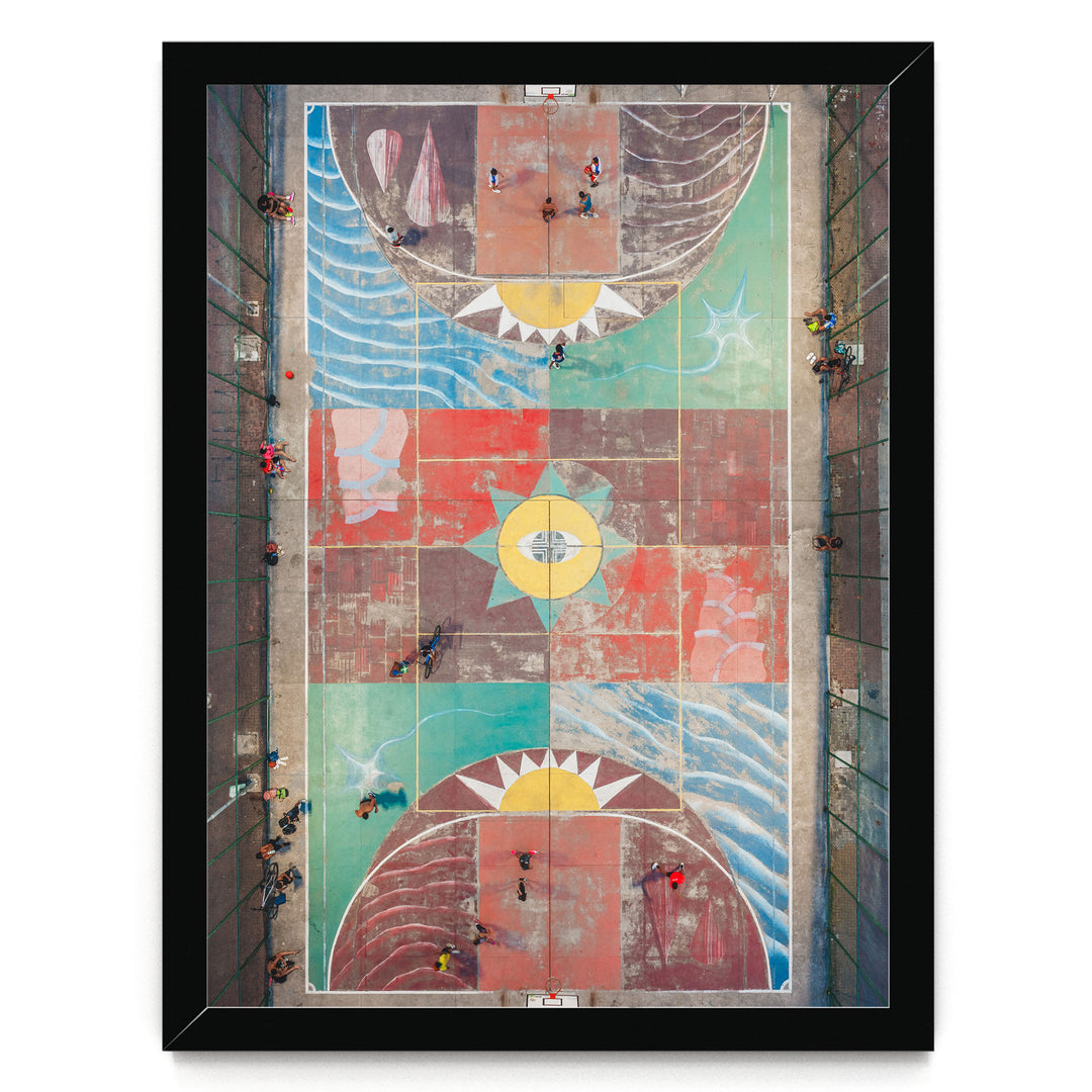 Painted Basketball Court from Above, Brazil print in a black frame without mat