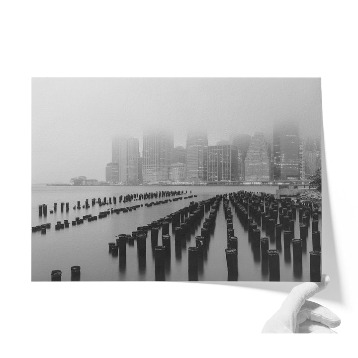Foggy Manhattan Skyline, New York City – B&amp;W unframed print on matte fine art paper