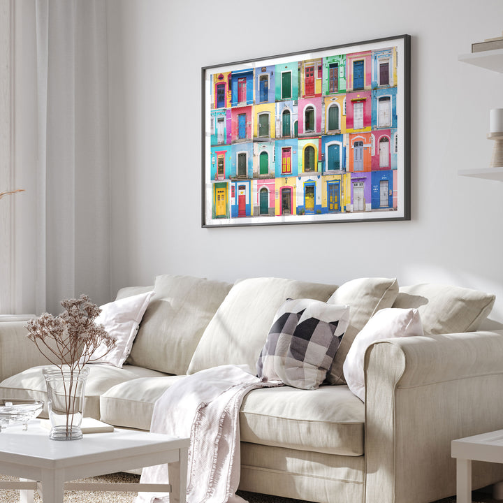Colorful Doors of Brazil II framed print in a living room setting