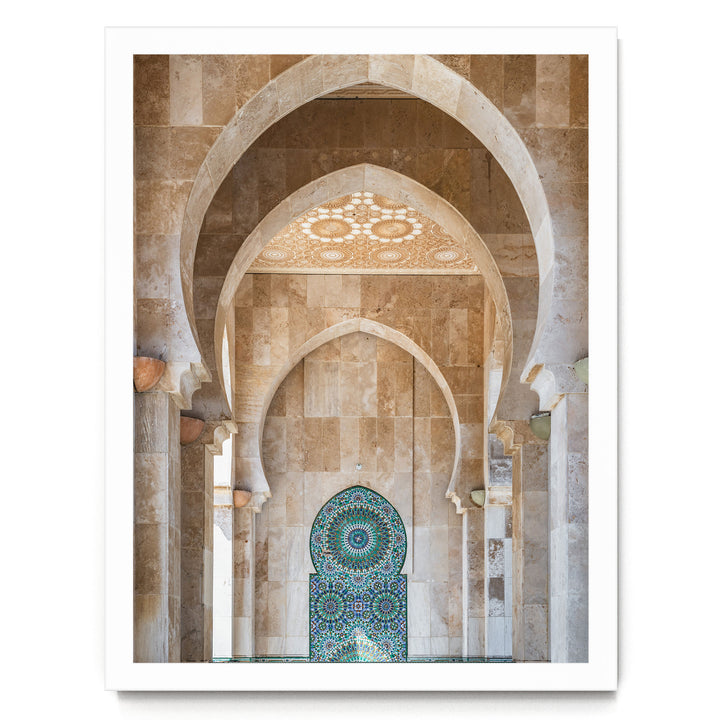 Mosaic Archway, Hassan II Mosque, Casablanca print in a white frame without mat