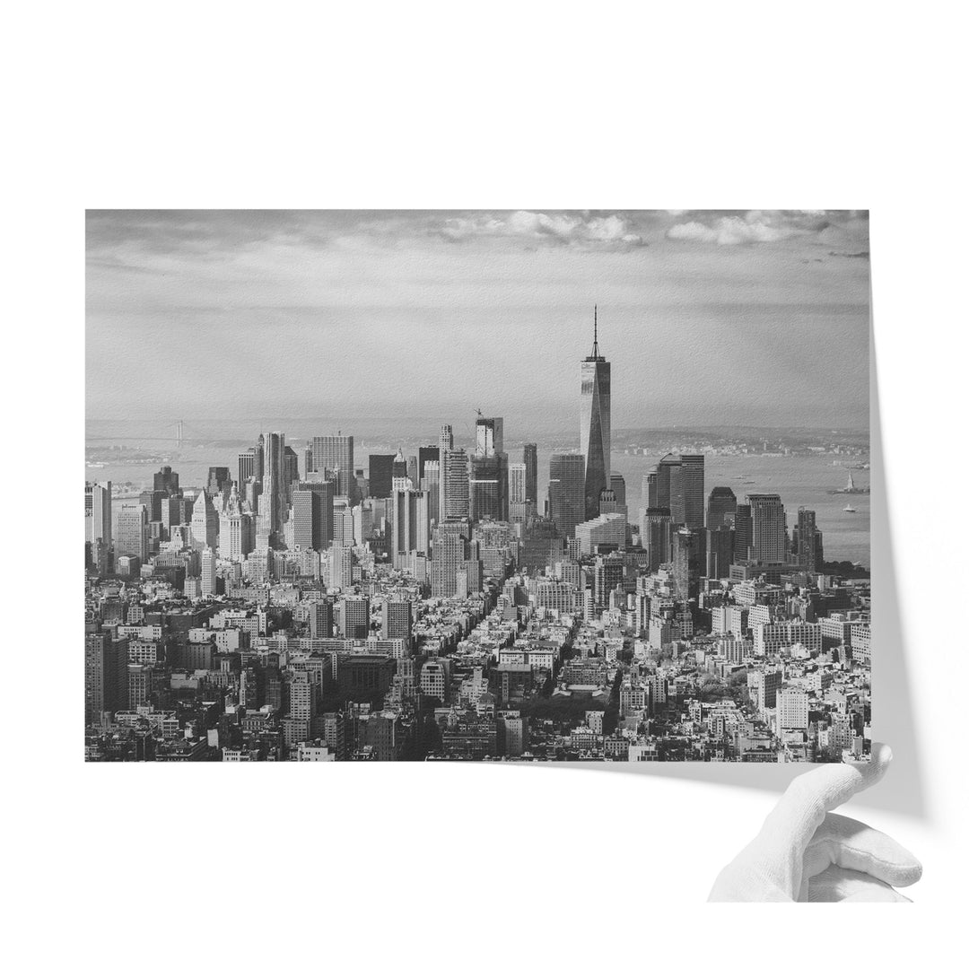 Manhattan Skyline from Above, New York City – B&amp;W unframed print on matte fine art paper