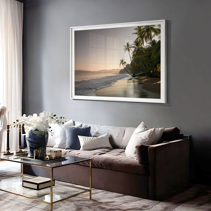 Palm Beach at Dawn, Drake Bay, Costa Rica print displayed in a bedroom setting