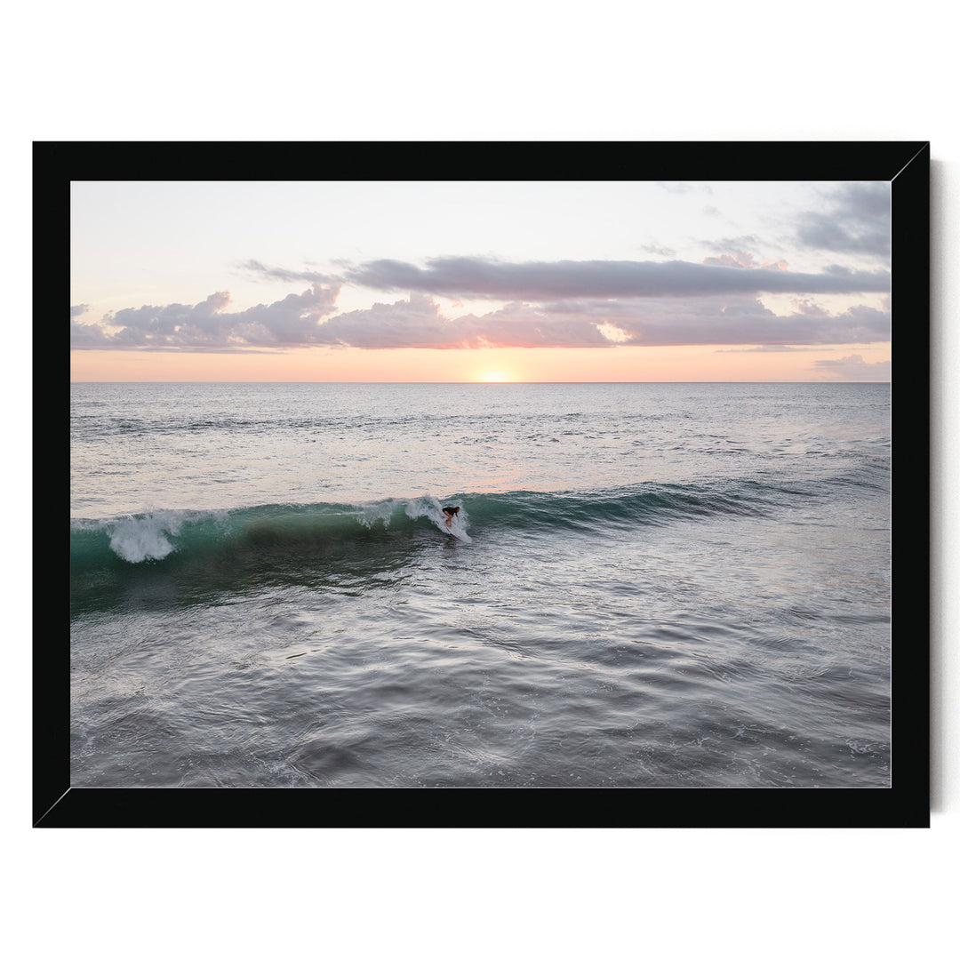 Riding the Wave at Sunset I, Costa Rica print in a black frame without mat