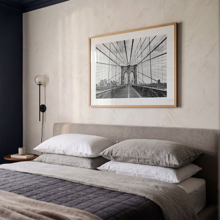 Brooklyn Bridge Walkway, New York City – B&amp;W framed print styled on the wall