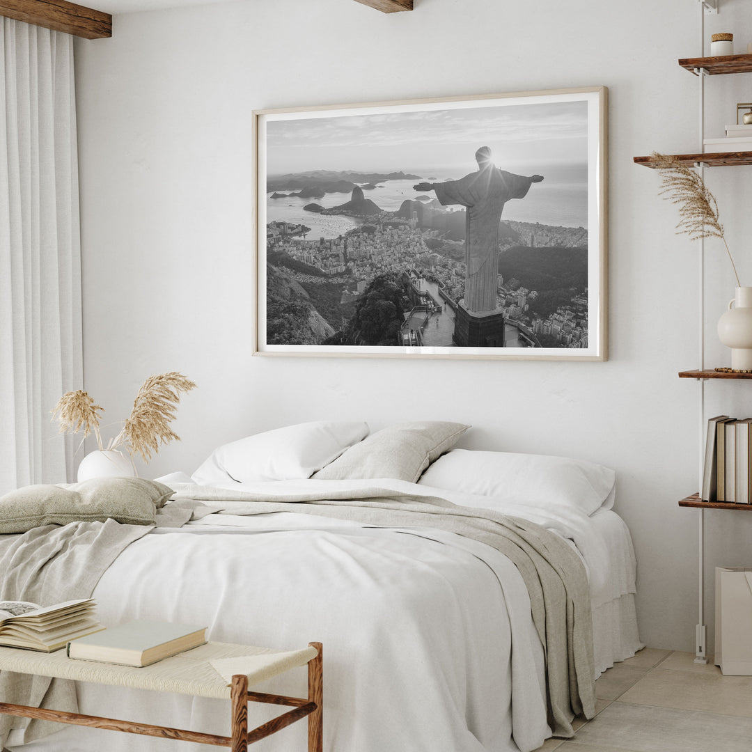 Christ the Redeemer, Rio de Janeiro, Brazil – B&amp;W framed wall art in a home interior