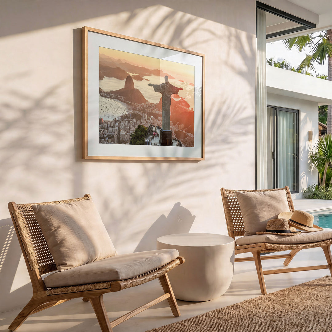 Christ the Redeemer at Golden Hour, Rio de Janeiro, Brazil wall art in a modern interior