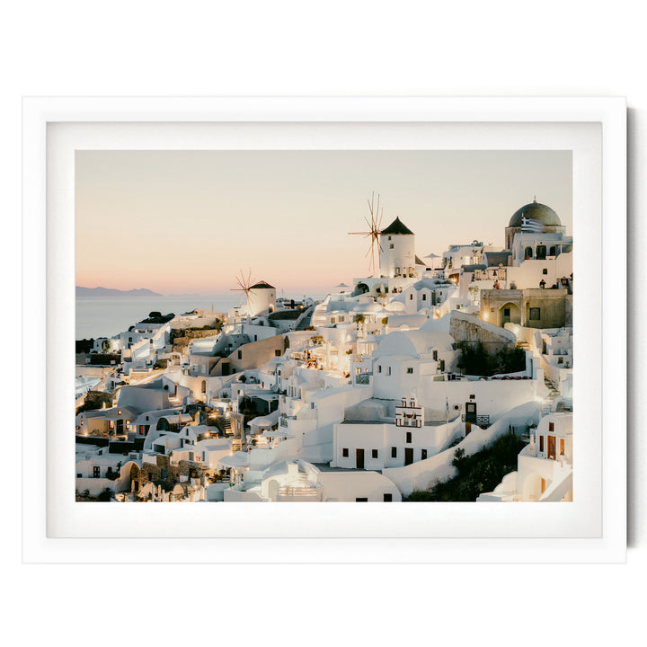 Sunset in Oia IV, Santorini, Greece print in a white frame with white mat