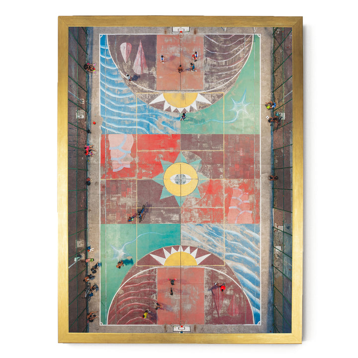 Painted Basketball Court from Above, Brazil print in a gold frame without mat