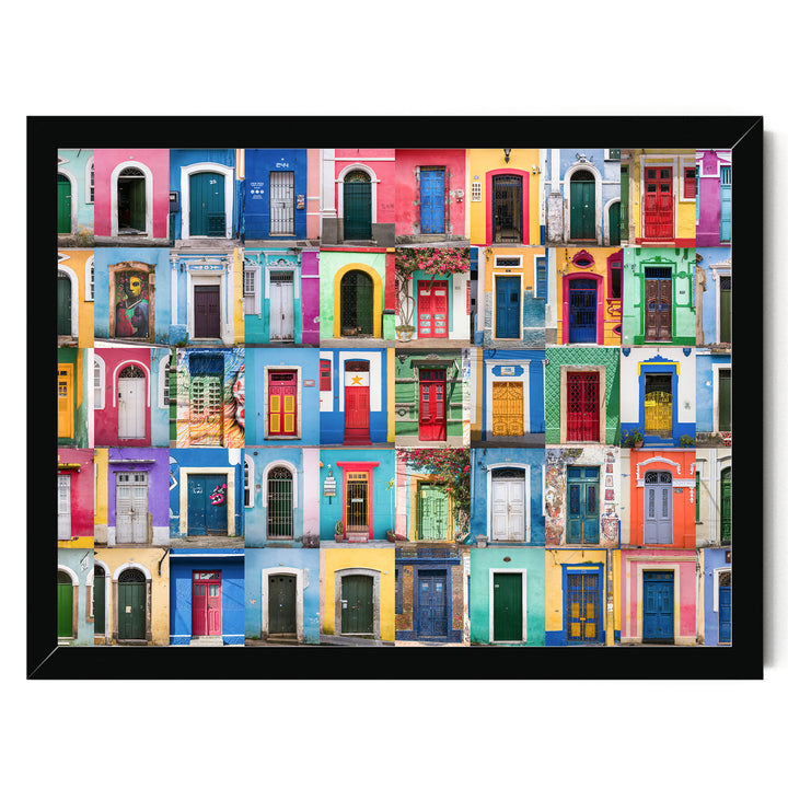 Colorful Doors of Brazil IV print in a black frame without mat