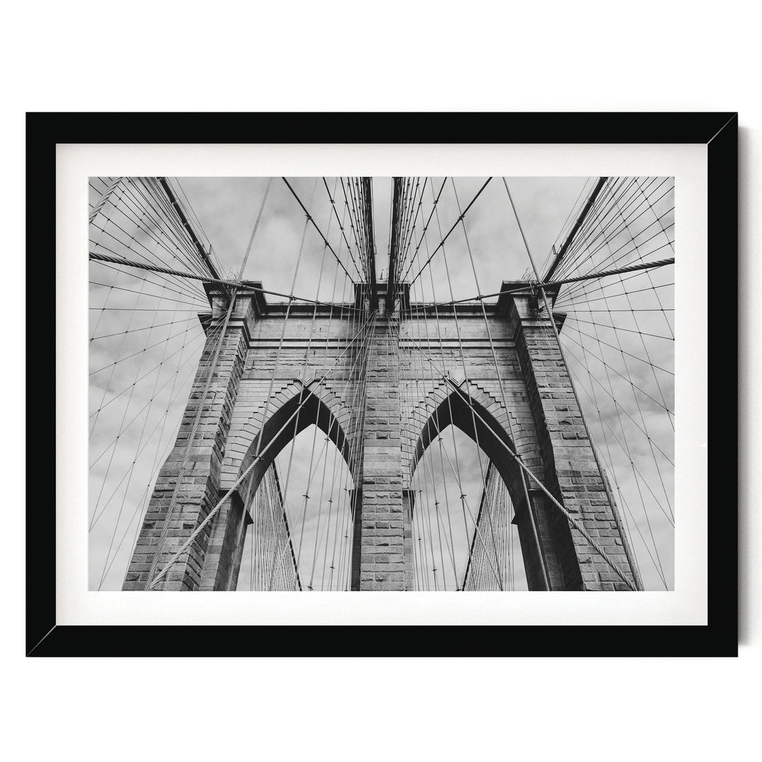 Brooklyn Bridge Tower, New York City – B&amp;W print in a black frame with white mat