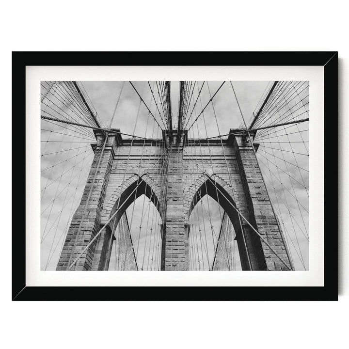 Brooklyn Bridge Tower, New York City – B&amp;W print in a black frame with white mat