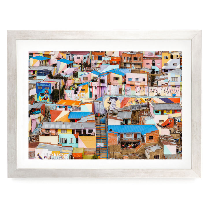 Colorful Hillside Houses, La Paz, Bolivia print in a silver frame with white mat