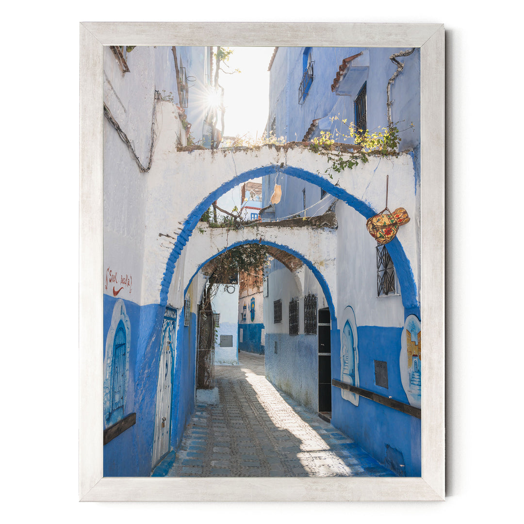 Blue Archways, Chefchaouen, Morocco print in a silver frame without mat