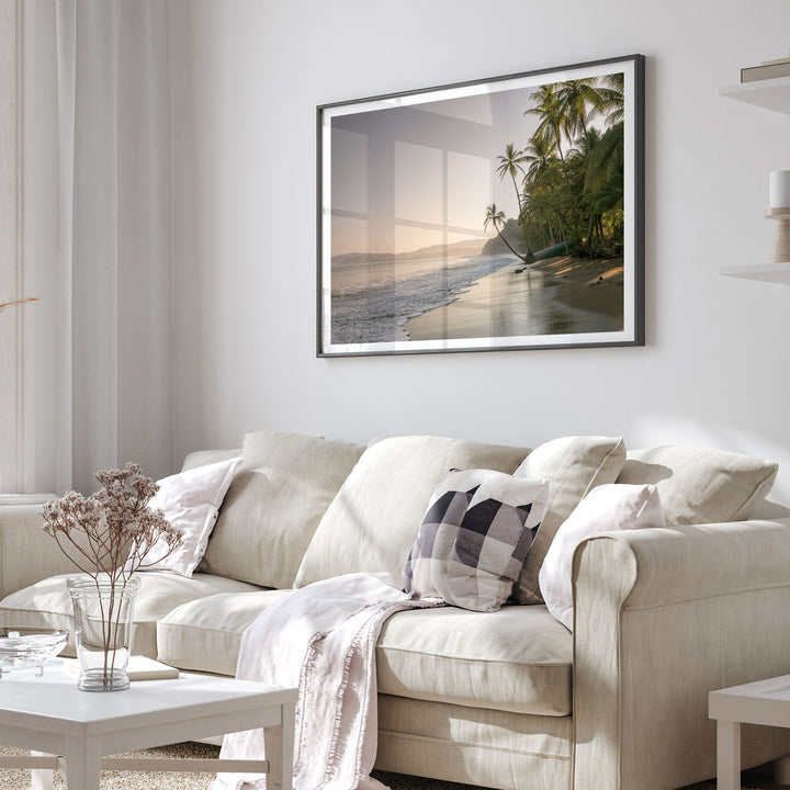 Palm Beach at Dawn, Drake Bay, Costa Rica framed print in a living room setting