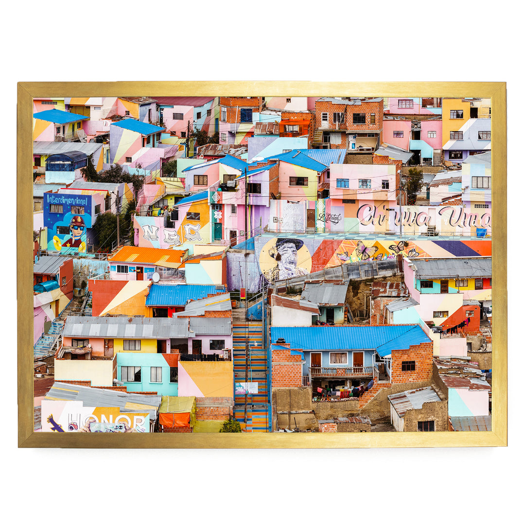 Colorful Hillside Houses, La Paz, Bolivia print in a gold frame without mat