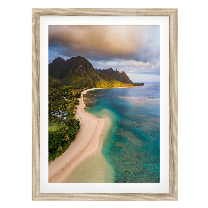 Tunnels Beach I, Kauai, Hawaii fine art print in a natural wood frame with white mat