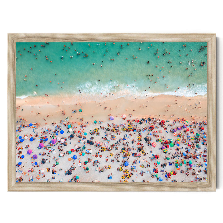 Beach Umbrellas from Above, Ipanema, Rio de Janeiro, Brazil print in a natural wood frame without mat
