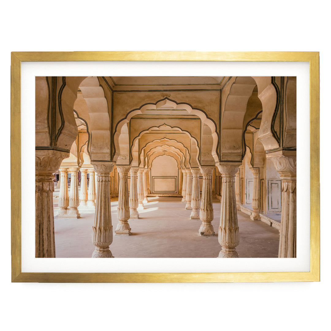 Archway, Amber Fort, Jaipur, India print in a gold frame with white mat