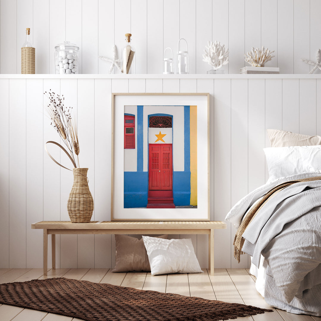Red Door with Yellow Star, Olinda, Brazil framed wall art in a home interior