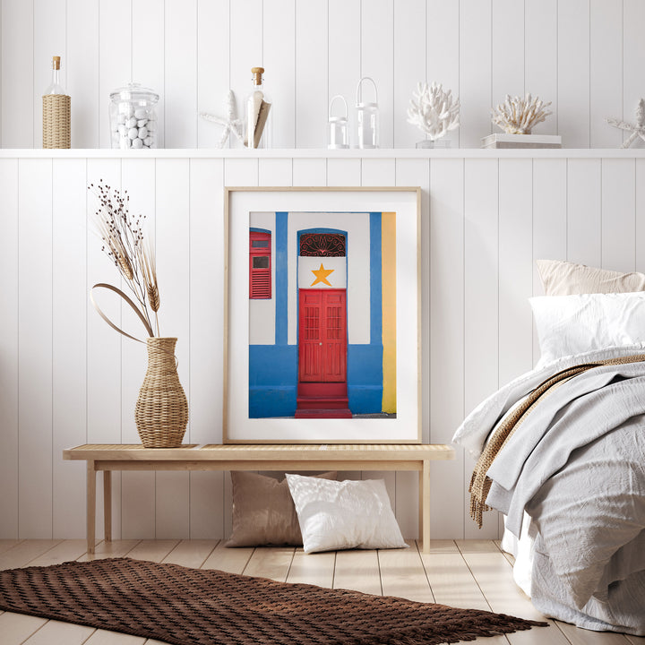 Red Door with Yellow Star, Olinda, Brazil framed wall art in a home interior