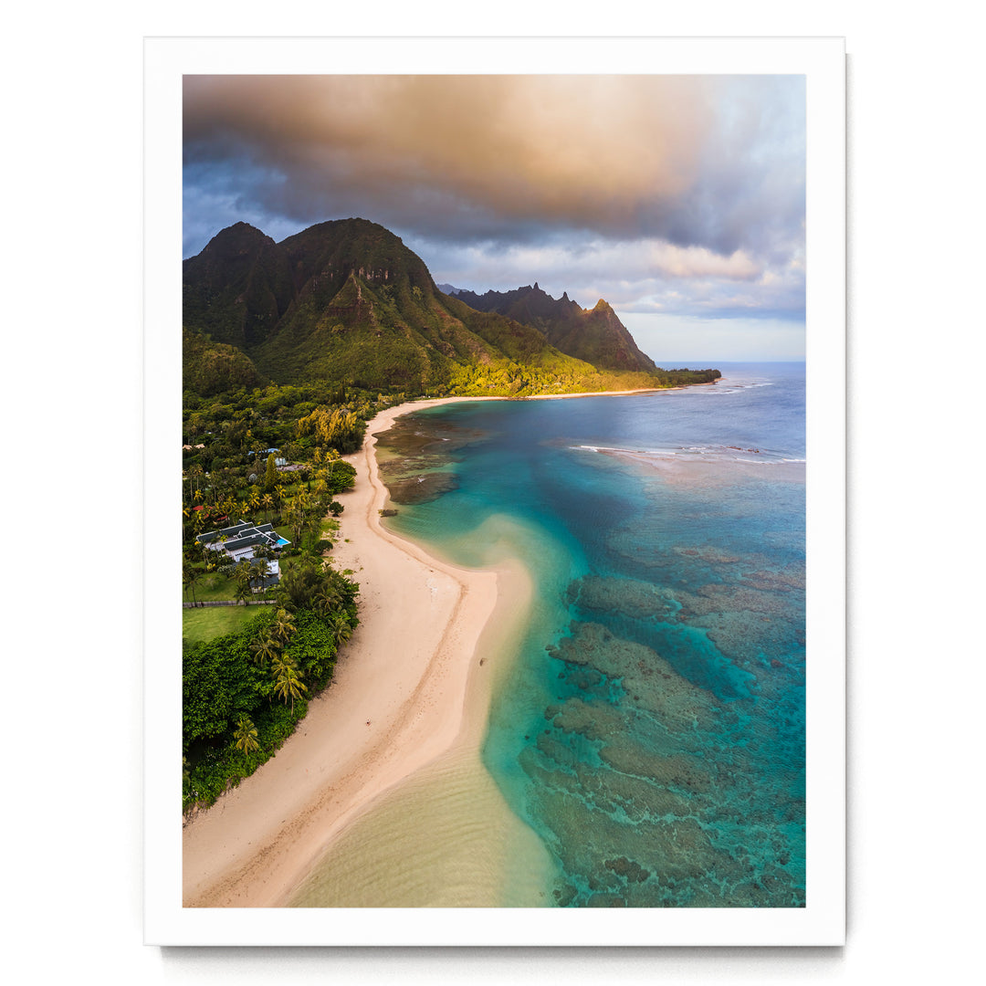 Tunnels Beach I, Kauai, Hawaii print in a white frame without mat