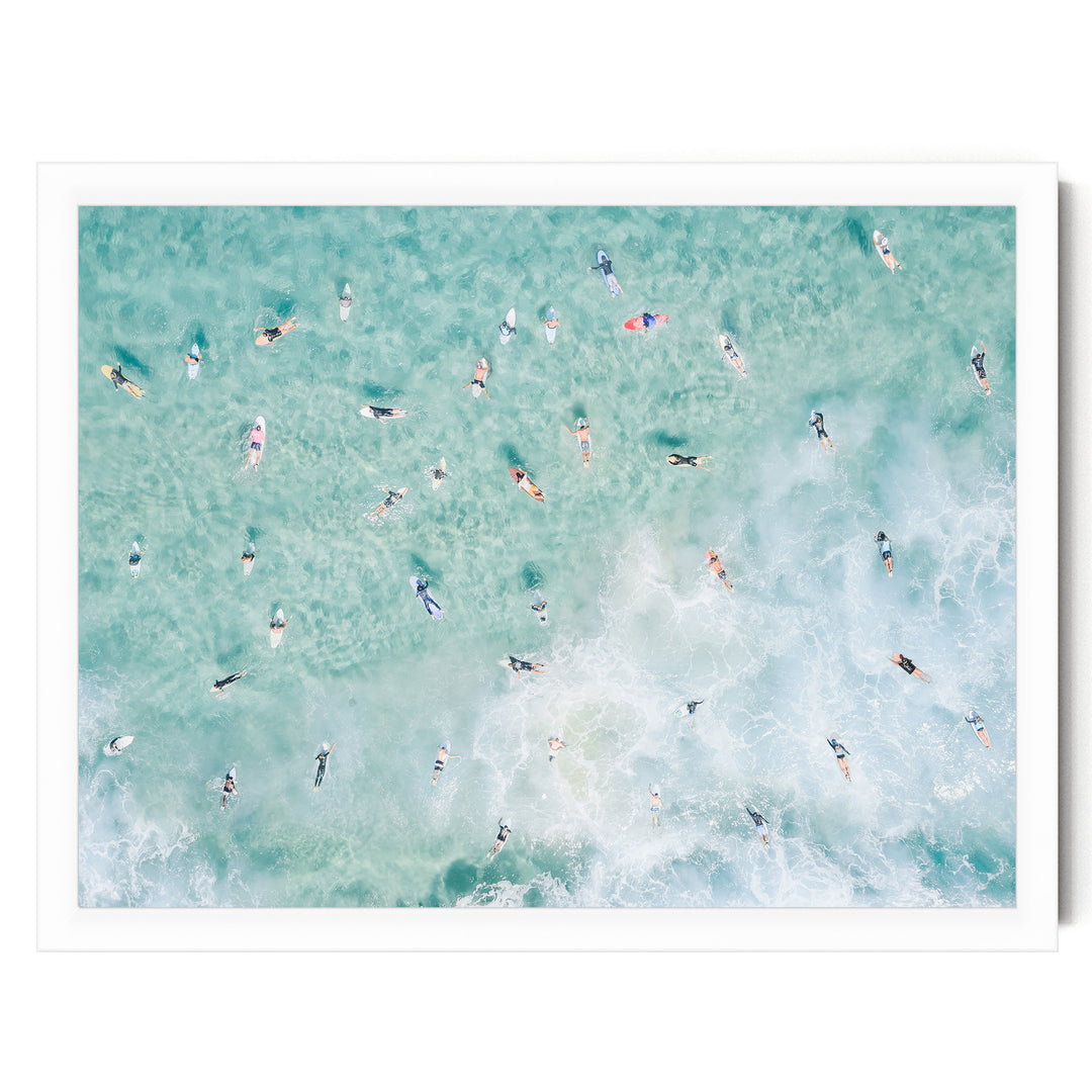 Bondi Beach surfers print in a white frame, no mat