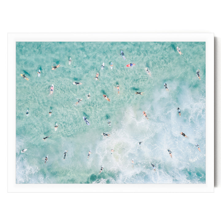Bondi Beach surfers print in a white frame, no mat