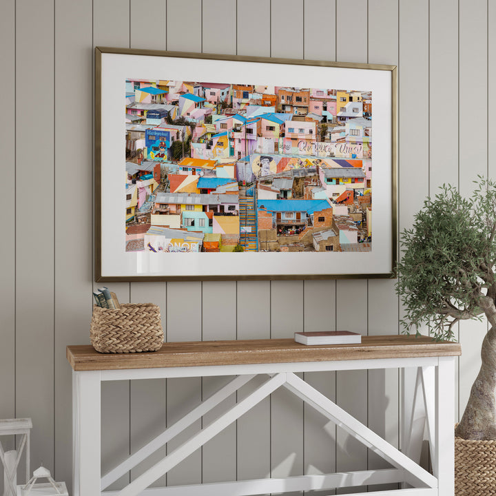 Colorful Hillside Houses, La Paz, Bolivia framed wall art in a home interior