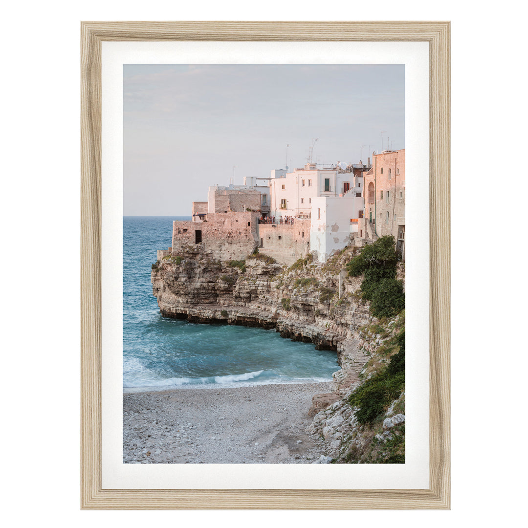 Polignano a Mare, Puglia, Italy fine art print in a natural wood frame with white mat