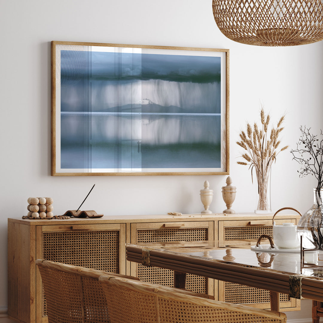 Storm over Salar de Uyuni II, Bolivia framed print hanging in a styled interior
