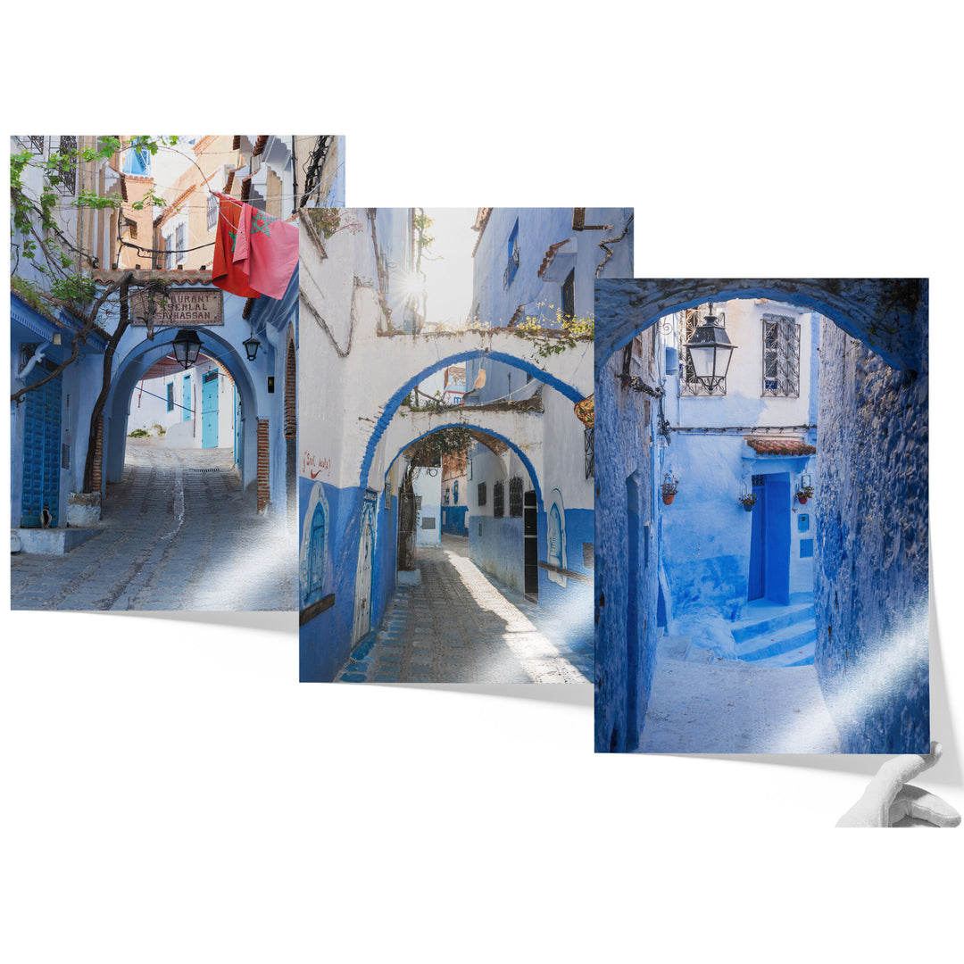 Blue City of Chefchaouen, Morocco print set of 3 unframed prints on lustre photo paper