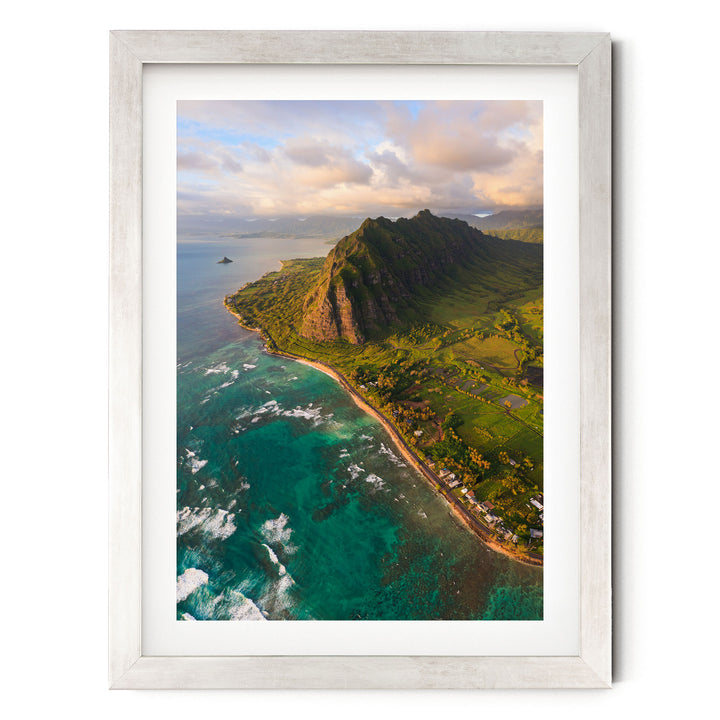 Oahu Sunrise II, Hawaii print in a silver frame with white mat