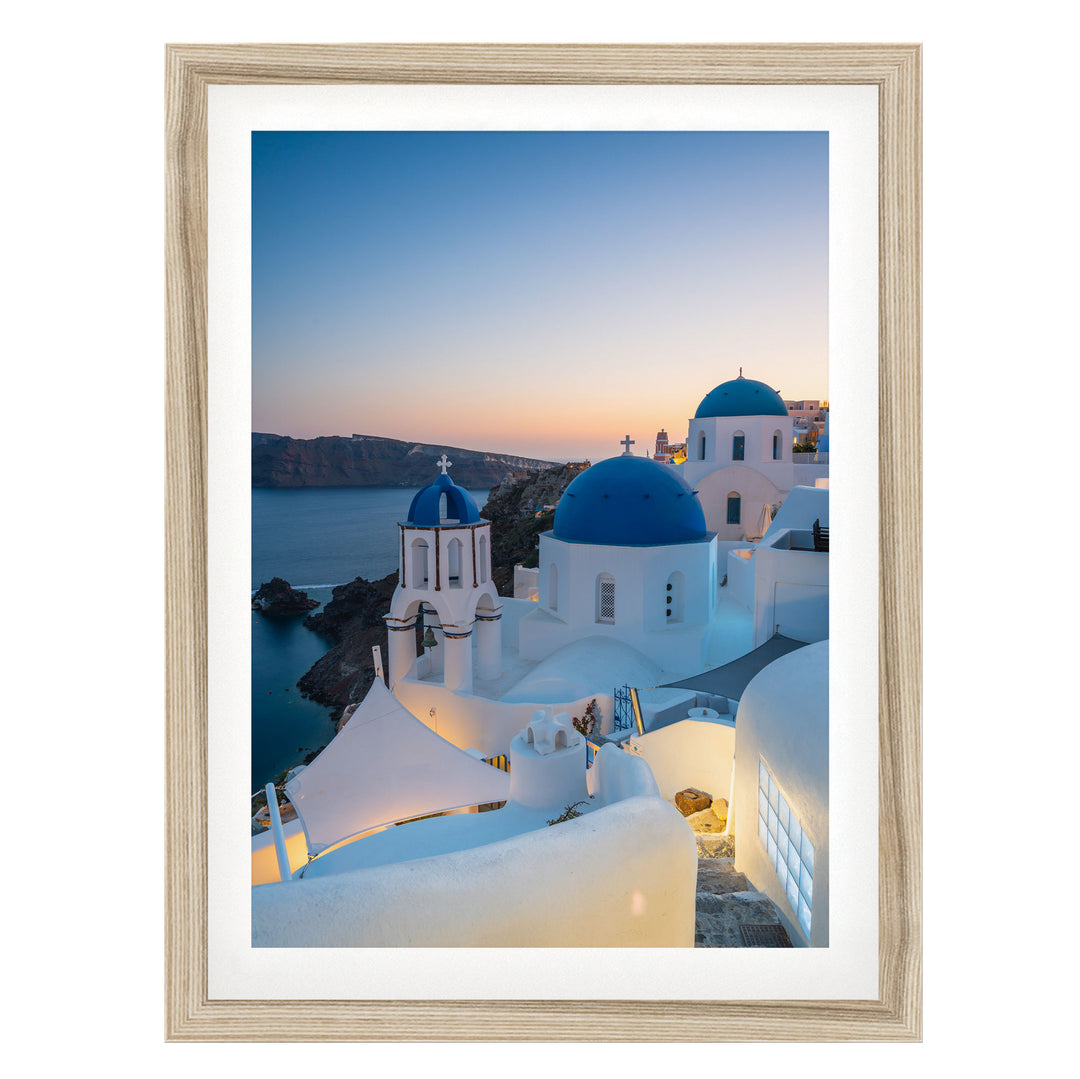 Iconic Santorini III, Oia, Greece fine art print in a natural wood frame with white mat