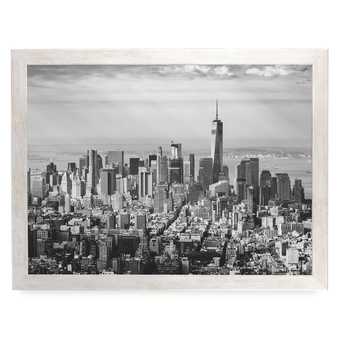 Manhattan Skyline from Above, New York City – B&amp;W print in a silver frame without mat