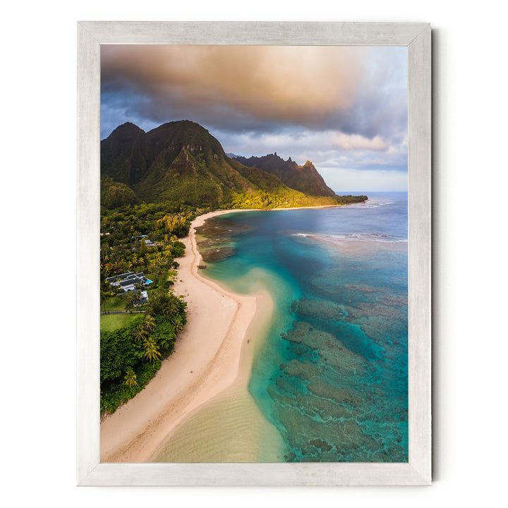 Tunnels Beach I, Kauai, Hawaii print in a silver frame without mat