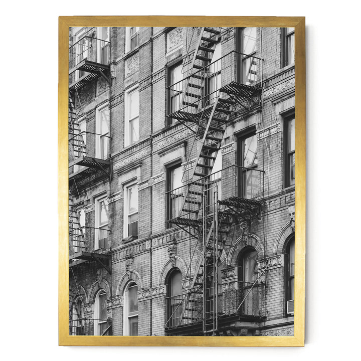 Fire Escapes, New York City – B&amp;W print in a gold frame without mat